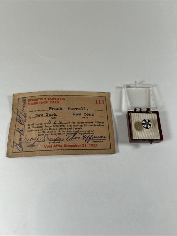 VTG IATSE INTL ALLIANCE THEATRICAL STAGE EMPLOYEES LOCAL 829 LAPEL PIN & CARD