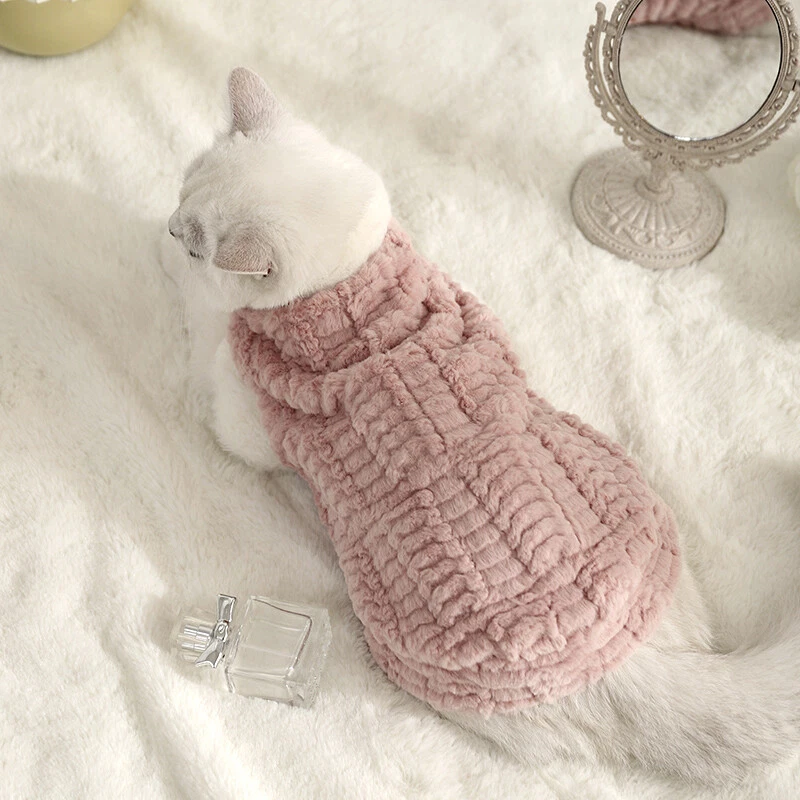 Pet Cat Fleece Costume Clothing Coat Jacket Costume Faux Fur Trim Thermal Winter - Image 3 of 4
