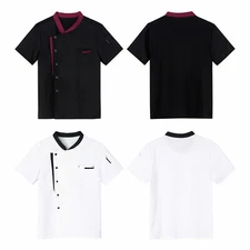 Men's Chef Coat Short Sleeve Button Down Restaurant Kitchen Uniform Tops Blouses