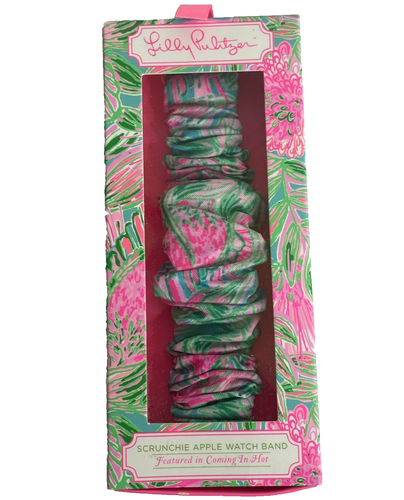 Lilly Pulitzer Scrunchie Apple Watch Band Fits 38 40mm Coming In Hot, Pink Green - 第 1/3 張圖片