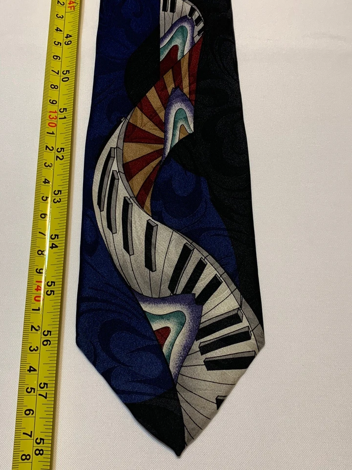 Corbata Musical Vintage LLAVES PIANO Contemporánea Azul Negro Dorado Granate Corbata Seda Foto 4 de 4