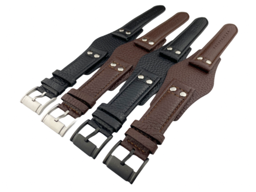 22mm Black Brown Genuine Leather Watch Strap Band For FOSSIL watches + pins tool - Afbeelding 1 van 17