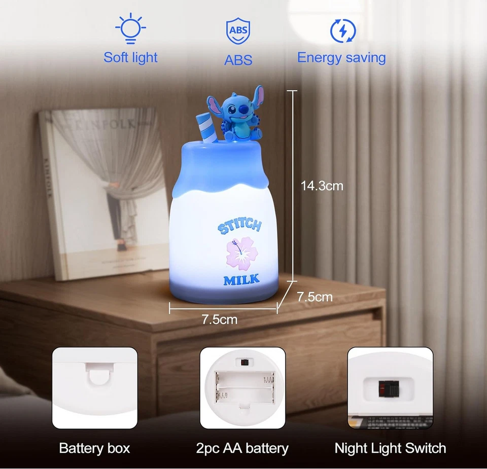 Disney Stitch Milk Jug Figurine Night Light Lilo & Stitch Cool Blue Milk Lamp - Image 3 of 4