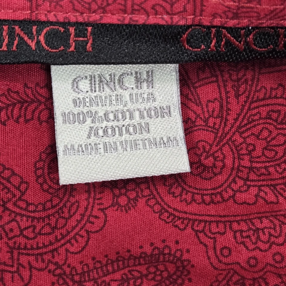 Camisa con botones Cinch para hombre XL roja logotipo escudo bordado cachemira floral occidental Foto 3 de 4