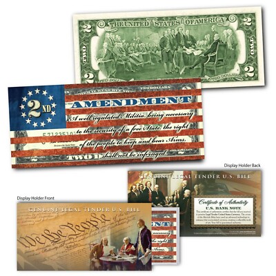 2nd Amendment Right of the People to Keep and Bear Arms Genuine US $2 Bill FLAG