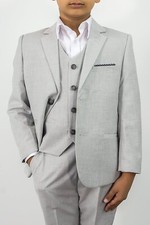Childrens Boys Kids Light Grey 3 Piece Suit Wedding Formal Wear Age 3 and Age 7