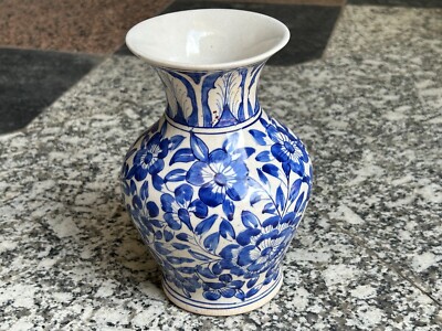 19's OLD VINTAGE UNIQUE CERAMIC PORCELIAN POT BLUE & WHITE FLOWER