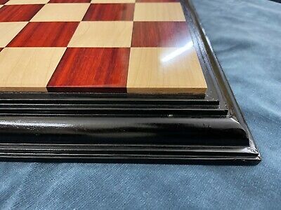 21 Chess Board Bud Rose wood & Maple - STEP BLACK BORDER Hand Carved SQ:  55MM