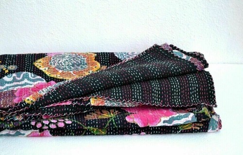 Handmade Cotton Kantha Quilt Twin Size Home Decor Bedding Kantha Throw Ralli - Picture 3 of 6