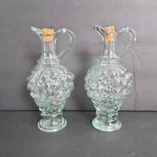 Vtg Oil And Vinegar Cruet Bottle Set Vetreria Etrusca Glass Grape Cluster Italy