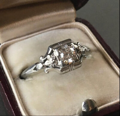 Vintage Deco Inspire Wedding Filigraa Ring 925 Silver 0.17 Ct Round CZ Stone