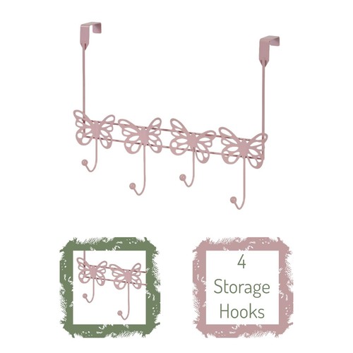 Overdoor Hook Hanger Storage Pink Green White Butterflies Organiser - Afbeelding 3 van 19
