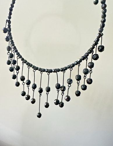 Vintage Black Glass Dangling Waterfall Bib Collar Choker Necklace