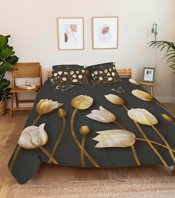 3D Butterfly Tulip A3029 Bed Pillowcases Quilt Duvet Cover Set Queen King Amy