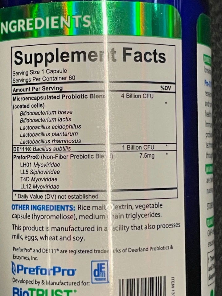 60ct BioTRUST Pro-X10 Probiótico Avanzado y Salud Intestinal Fórmula inmune MFG 11/2022 Foto 2 de 3