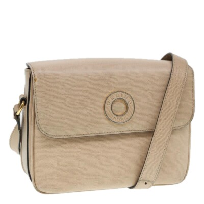 CELINE Shoulder Bag Leather Beige Gold Auth 89225