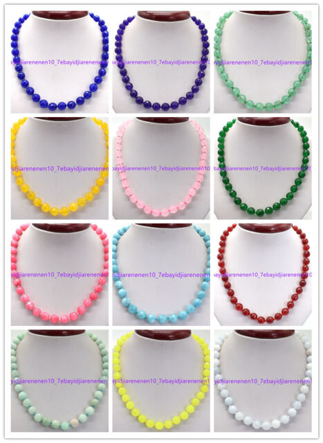 Natural Faceted 8/10/12mm Mixed Gemstone Round Beads Jewelry Necklace 18 in