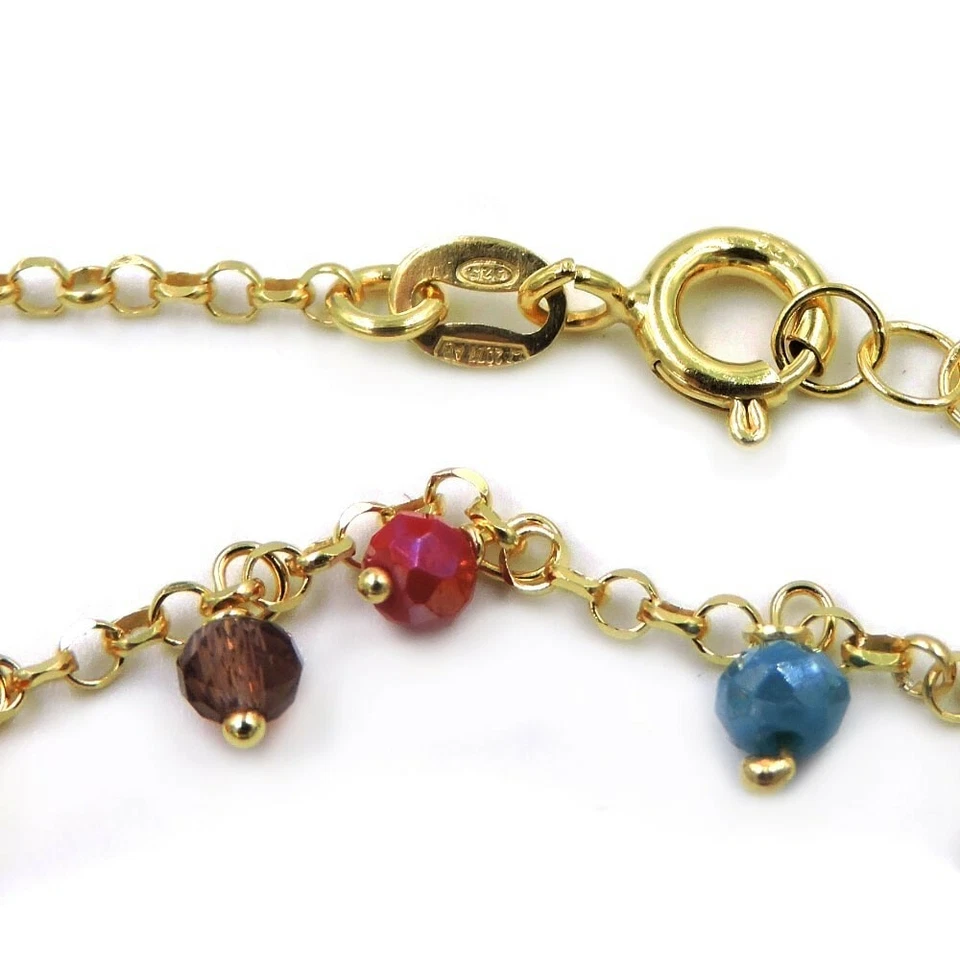 Collana in Argento 925 Placcato Oro Giallo con Zirconi Multicolore Pendenti - Immagine 4 di 4