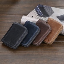 Men's T2 Genuine Leather Short Wallet Zipper 20 Card Holder ID Card