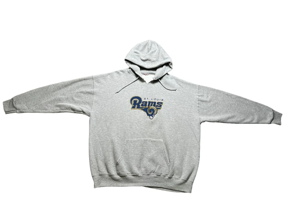 Vintage St. Louis Rams Hoodie Gray 2XL Gray Classic Logo Ripped Collar