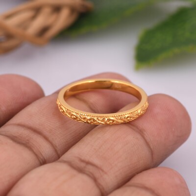 Leaf Engraved Design Ring 18K Gold Plated Wedding Band For Women Girl  Jewelry