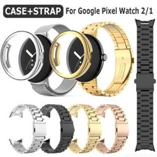 For Google Pixel Watch 1 2 Gen Stainless Steel Band Metal Strap TPU Case Cover