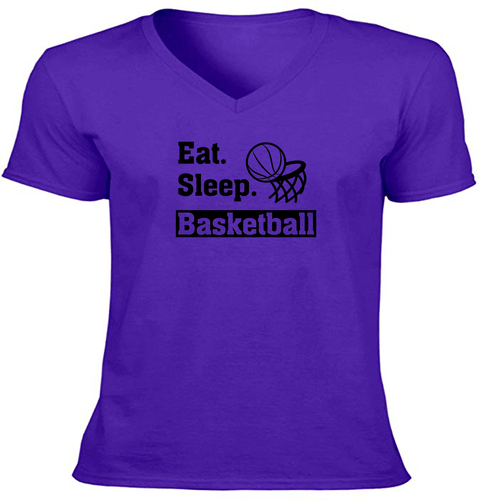Basketball Sports Vneck T-Shirt Outdoor Gaming Motivational Basketball Eat Sleep - Picture 14 of 17