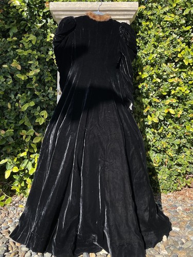 Vintage 1930s Silk Velvet Opera Coat Mutton Sleeve 1890s Fur Trim Antique - Picture 7 of 8