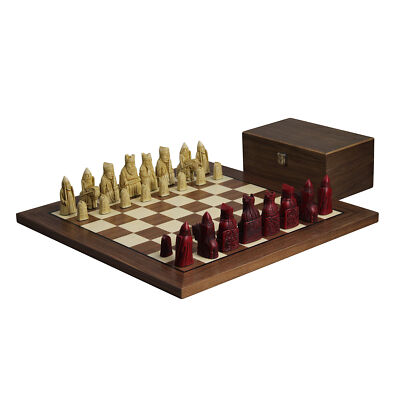 Isle of Lewis I Elfenbein & Rot Harz Schachfiguren 3,5'' Walnuss Schachbrett 20''