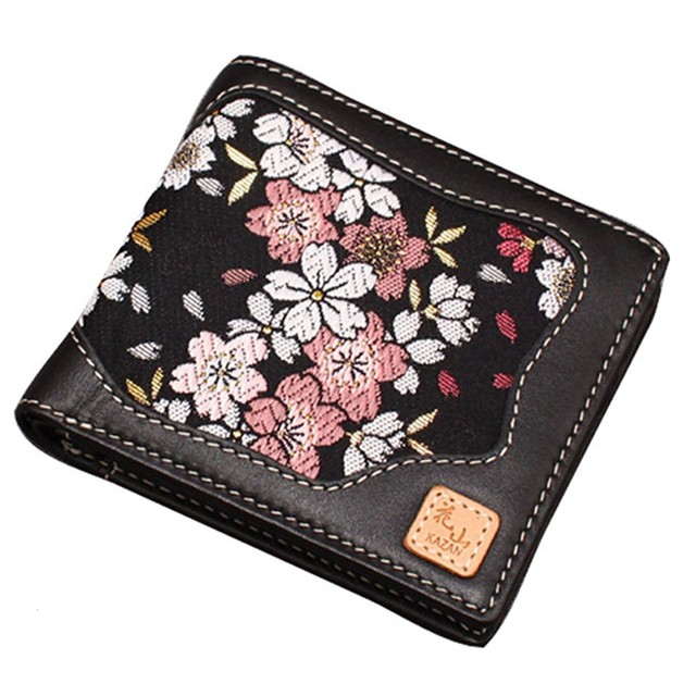 Kyoto cherry blossom leather wallet two fold wallet / Japanese pattern