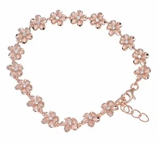 PINK ROSE GOLD SILVER 925 HAWAIIAN FANCY PLUMERIA FLOWER ANKLET CZ 8MM 9"+