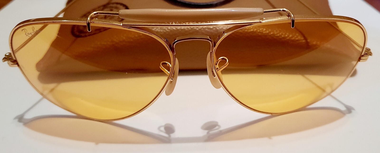 Vintage Ray Ban Bausch & Lomb Yellow Lens Aviator Shooting Glasses w
