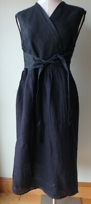 FLAX Designs Linen Dress 1G  &  2G     NWT  Overture  Linen Tie Dress BLACK