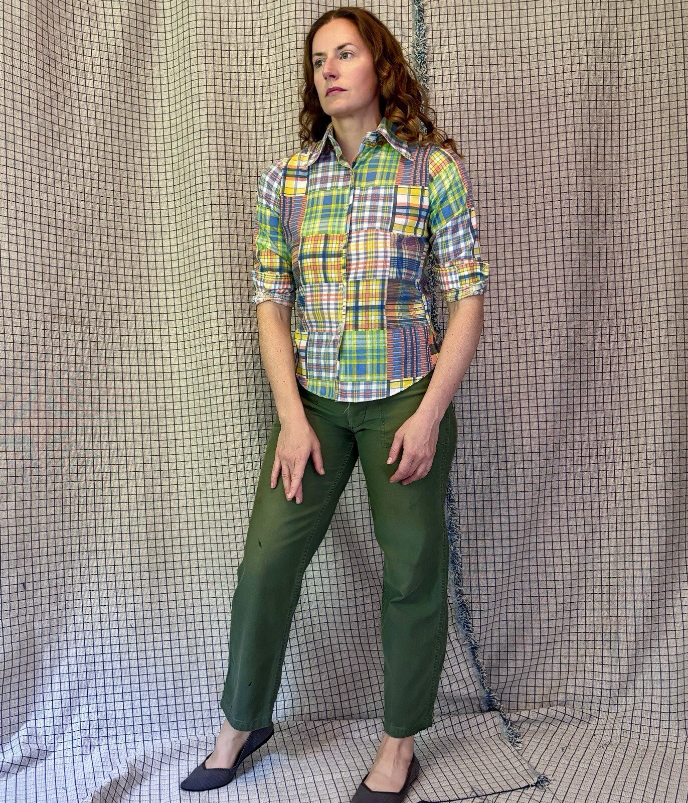 Vintage 70s Plaid Patchwork Button Down Soft Cott… - image 3
