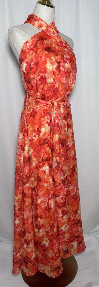 Vestido Alex Marie Maxi Línea A Acampanado 24W Cinturón Gasa Mangas Naranja Amarillo $188 Foto 4 de 4