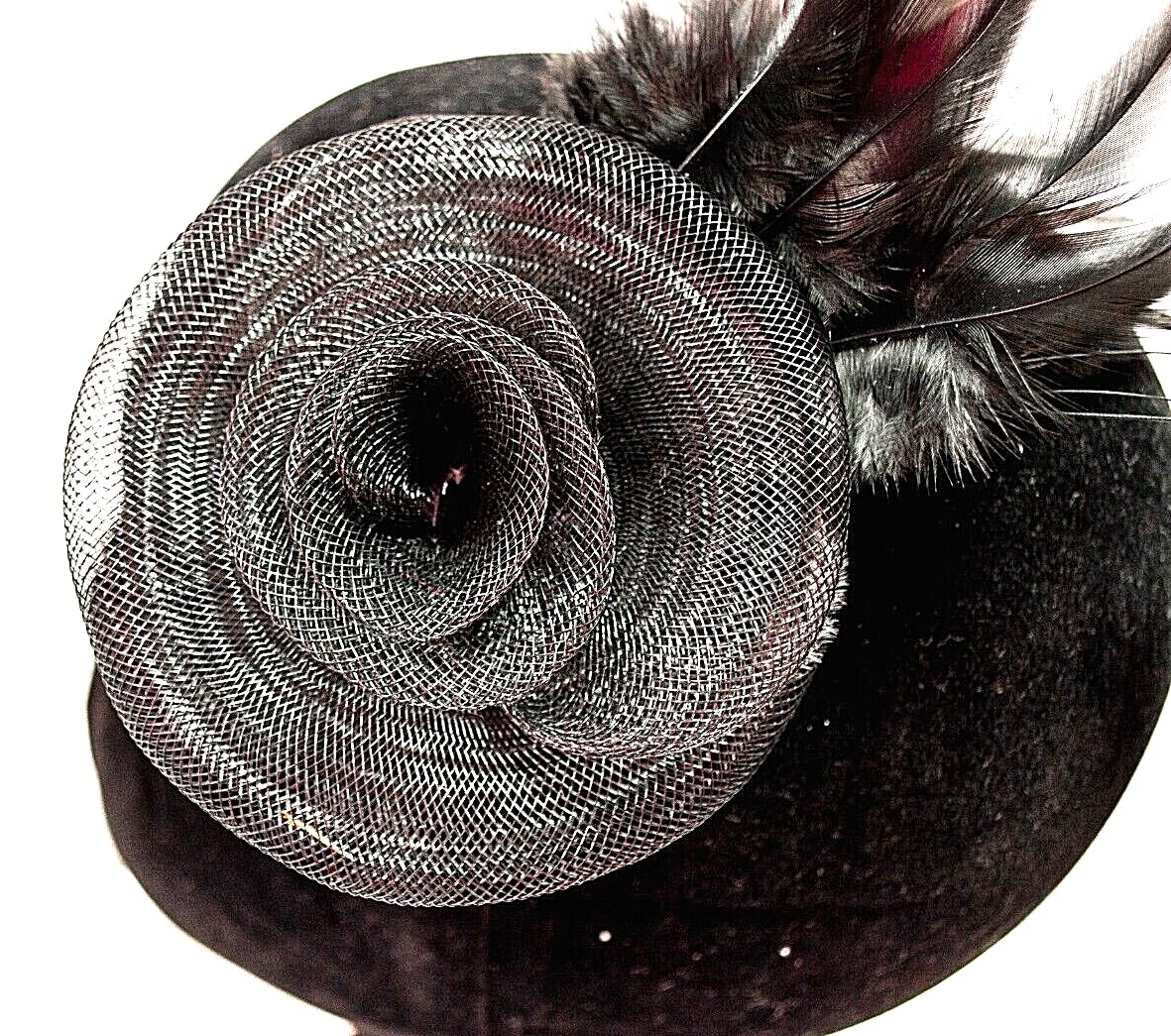 Fascinator Black Clip in Circular Flower with Feather Detailing New + Tags image 3