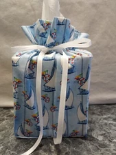 Sail Boats on light blue cotton fabric, handmade, square tissue box cover