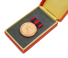 Post-WWII East German Red Boxed Copper Miners Medal Vintage c1950