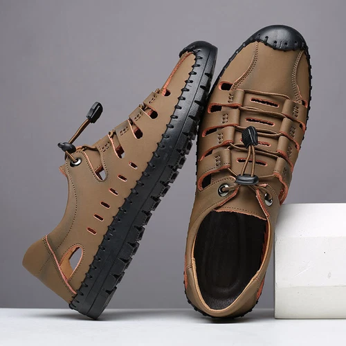 Herren Echtleder Sandalen Schuhe Sommer Strand Freitzeit Pantoffel Leder S60 - Bild 7 von 14