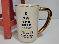 Tabitha Brown Stay Focused Dining Coffee Mug Gold Rim 13 oz Eye Chart Cup B26