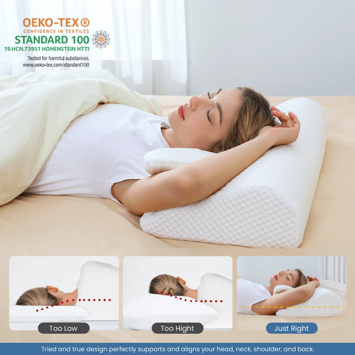 2024 Contour Memory Foam Pillow Side Sleeper Pillow Cervical Pillow For  Neck Pain Gel Pillow,back And Stomach Sleepers