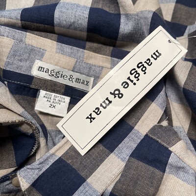 コット Maggie & Max Woman's Plus Blue Plaid With Embroidered Butterfies