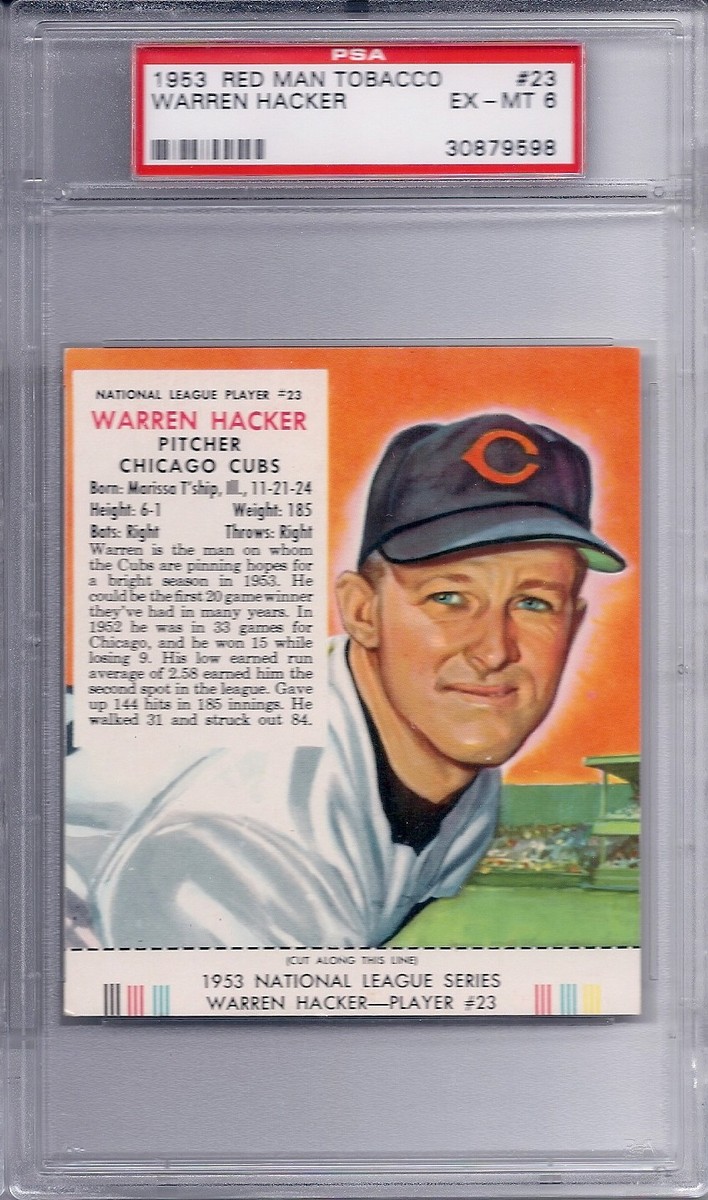 1953 Red Man Redman Set # 23 Warren Hacker EX MT PSA 6 | eBay