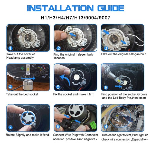 For 1998-2004 Ford Mustang LED Headlight Bulbs Hi/Lo Beam+Fog Light Bulbs 6000K - Foto 7 di 13