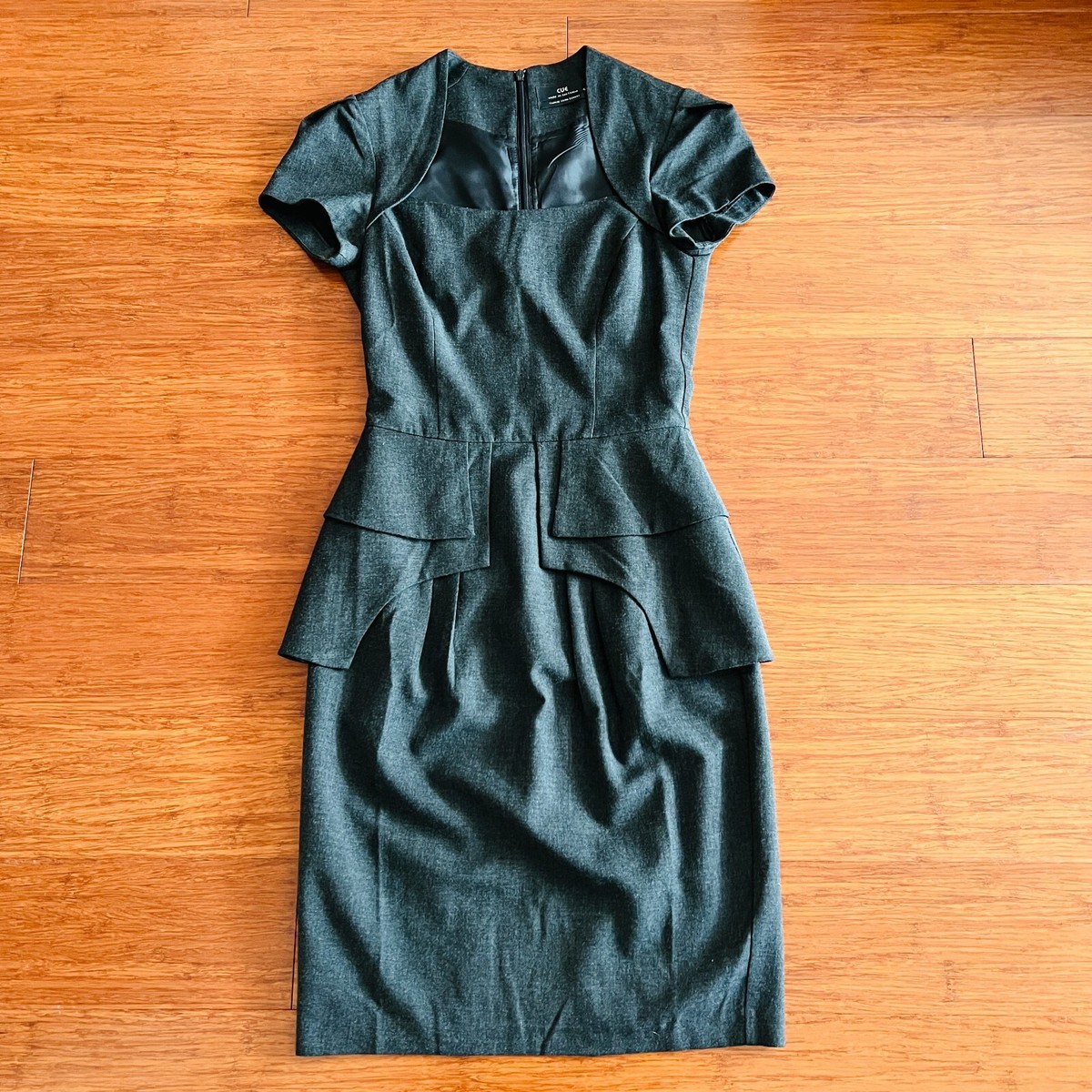 CUE Grey Marle Tweed Peplum Fitted Dress sz Workwear Business