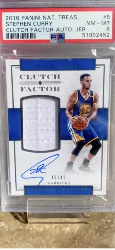2016-17 National Treasures STEPHEN CURRY Game Used Auto patch Card 46/49 PSA 8🔥
