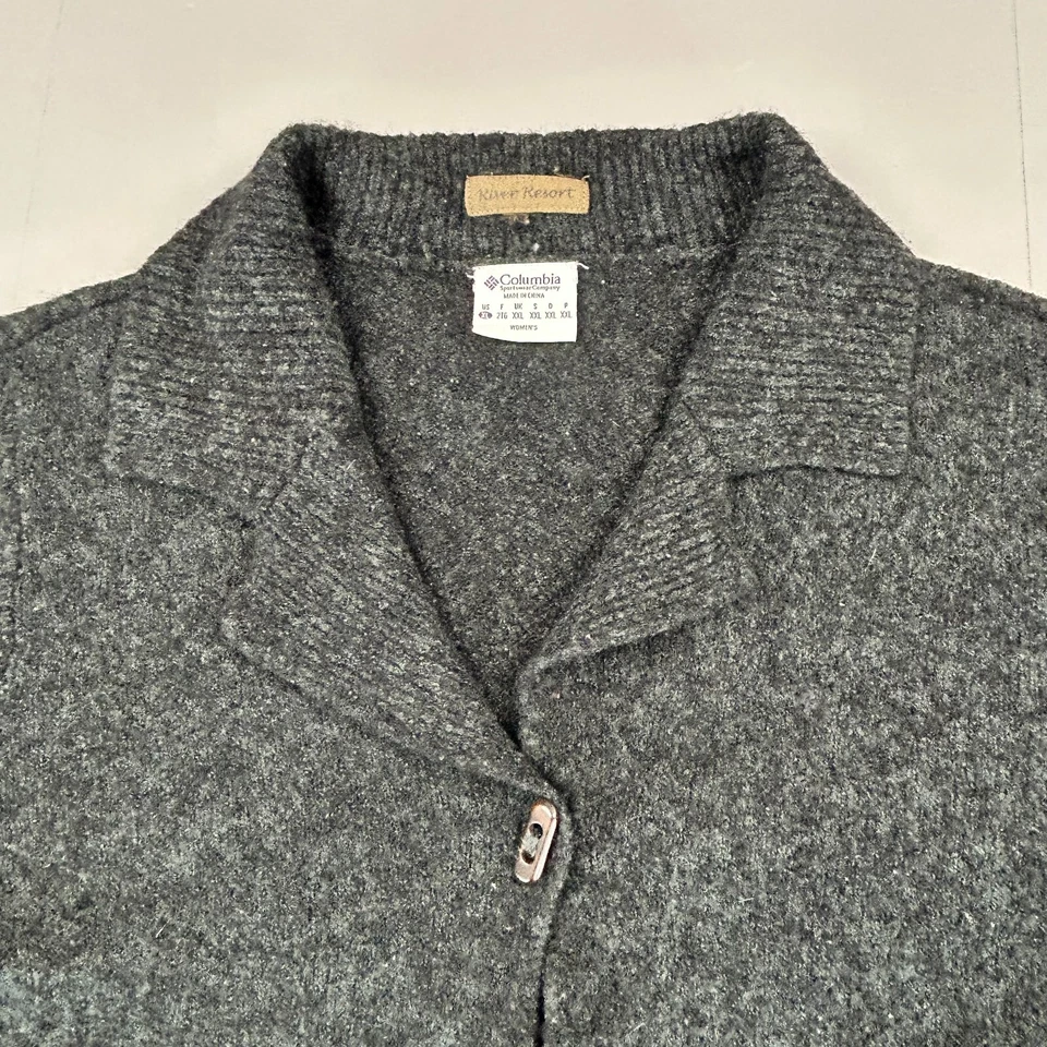 Suéter Columbia Mujer Extra Grande Gris Mezcla Lana Puños Camping Boho Abuela Foto 3 de 4