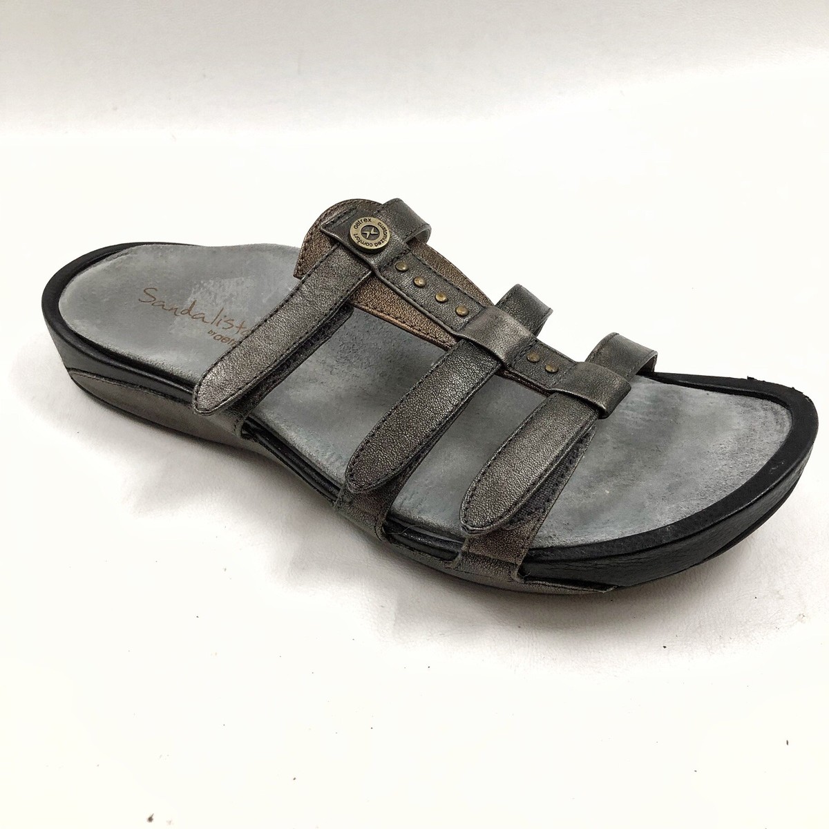 Aetrex Sz Gray Brown Leather Sandals Slides