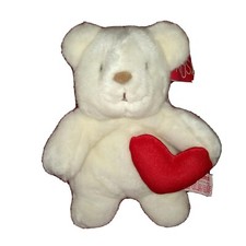 Russ Berrie PUFFUMS White Bear Soft Fur Plush 8" Plush Red Heart LNWTS