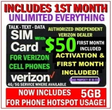 VERIZON SIM with  ✅  $50 MONTH INCLUDED UNLIMITED 5G/4G ✅ DATA+ HOTSPOT USAGE ✅